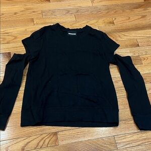 Monrow Black Cotton Long Sleeve Tee with Arm Cutouts, Size S